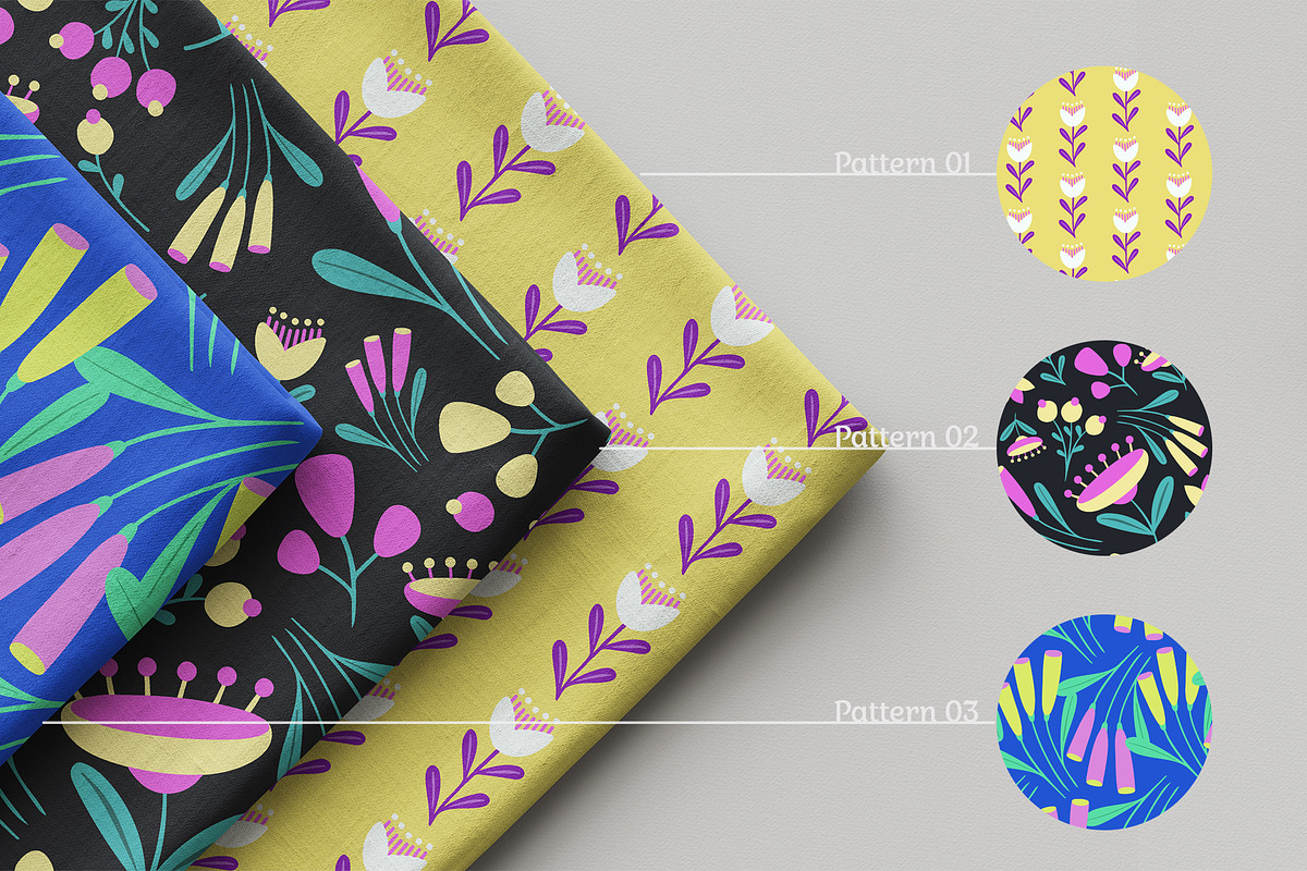 Bright Retro Floral Pattern Set, a Pattern Graphic by Asya Melkonyan Patterns (Photo 2 of 16)