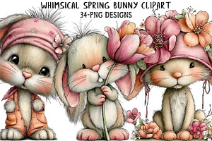 Whimsical Spring Bunny Clipart, an Illustration by Daily.Designs
