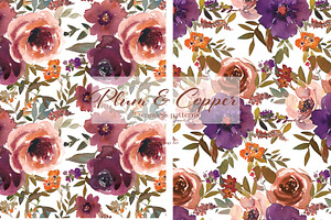 Watercolor Plum & Copper Florals