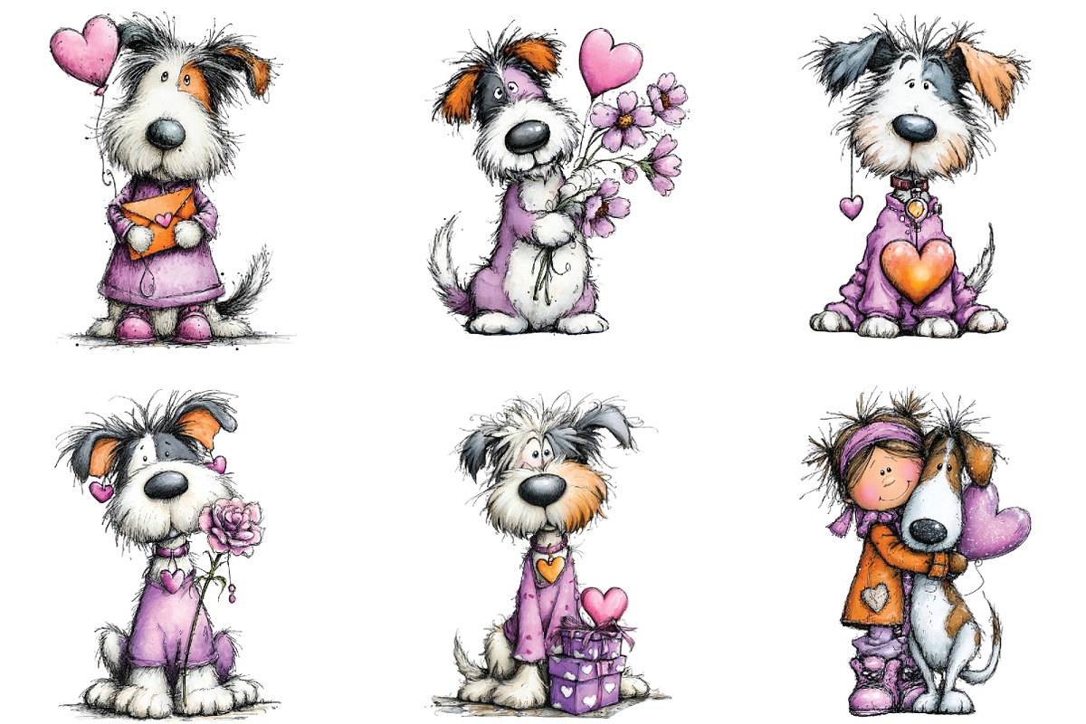 Valentine Cat and Dog Girl Clipart, an Illustration by CraftArtStudio (Photo 3 of 6)