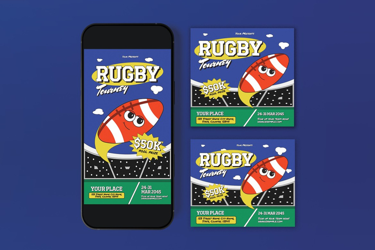 Blue Rugby Tournament Flyer Set, a Flyer Template by graphicook (Photo 3 of 3)