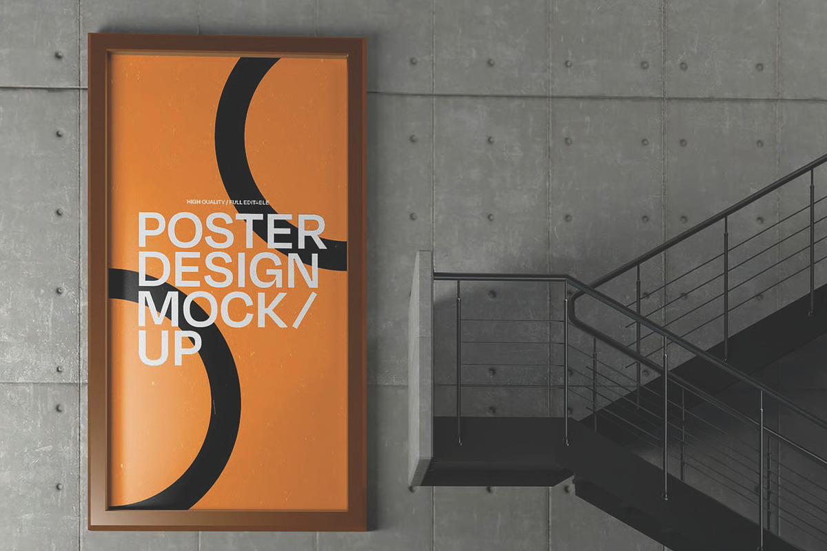 Rectangular Poster on Wall Mockup, an Advertising Mockup by skybluecreative (Photo 1 of 2)