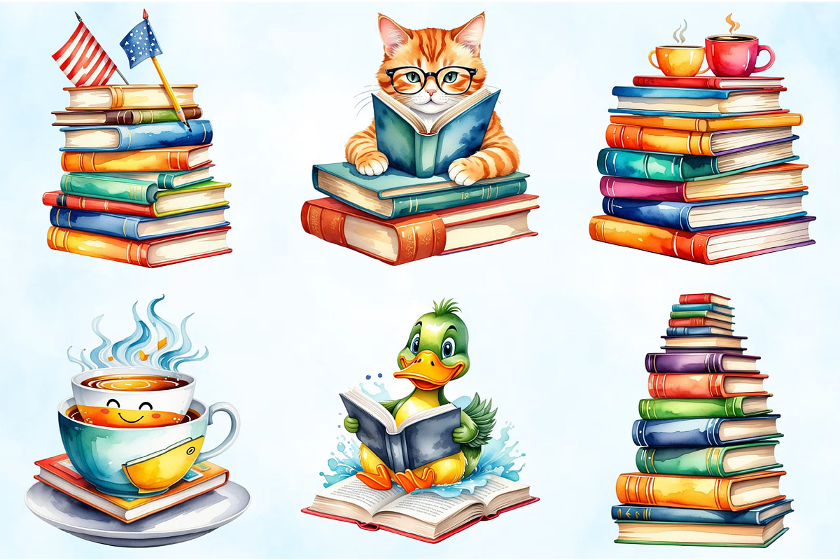 Cartoonish Reading Books Clipart, an Illustration by Craft Nest (Photo 3 of 4)