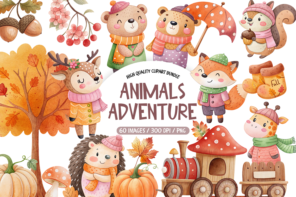 Autumn Nursery Animals Clip Art, an Illustration by TatiMockup (Photo 1 of 7)