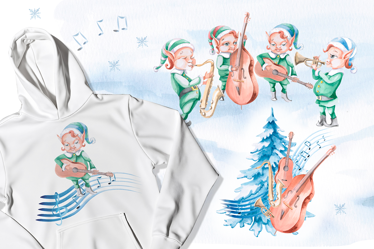 Christmas Elves-Musicians, a Seasonal Illustration by SvetLana (Photo 8 of 13)