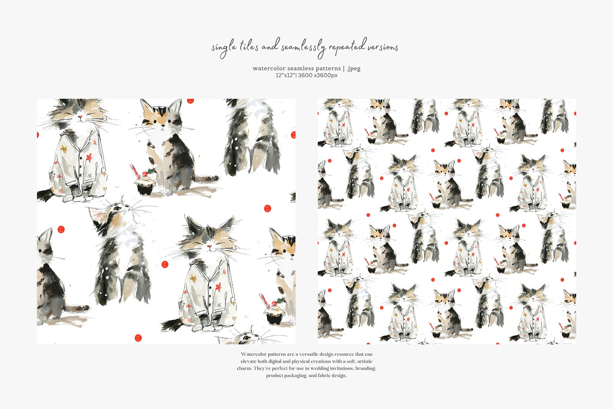 Christmas cats seamless pattern set, a Pattern Graphic by Patishop Art (Photo 4 of 9)