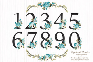 Vintage Blue Floral Numbers, an Illustration by Amanda Ilkov