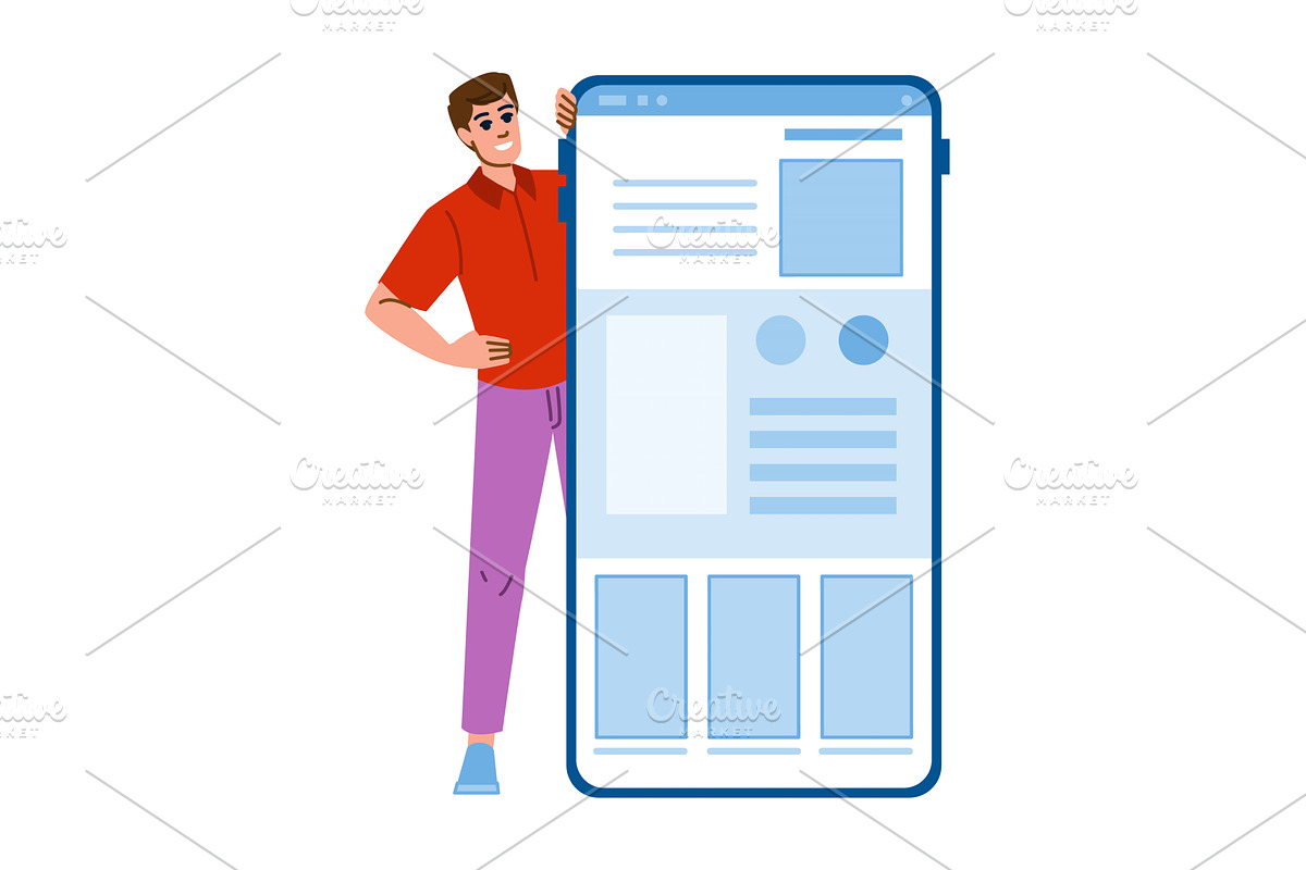 Man presenting big smartphone with, a Technology Illustration by pikepicture