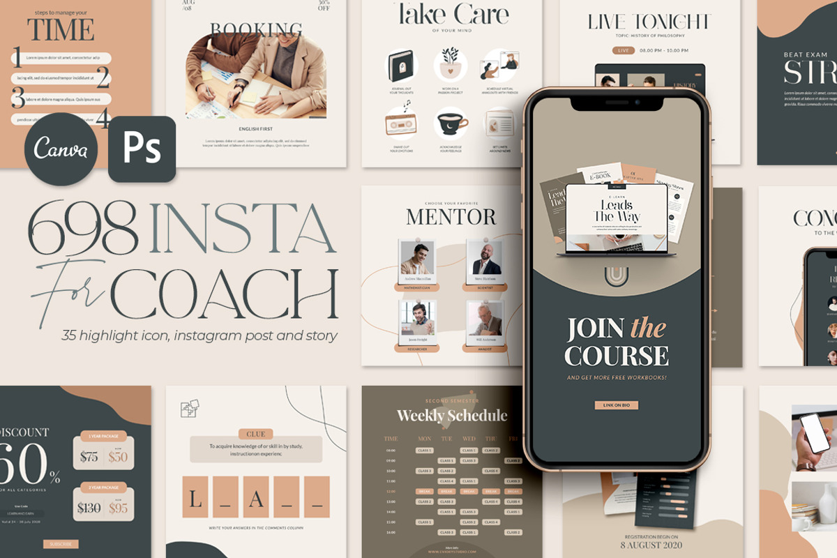 Instagram For eCourse Coach CANVA PS, a Social Media Template by Eviory (Photo 1 of 56)