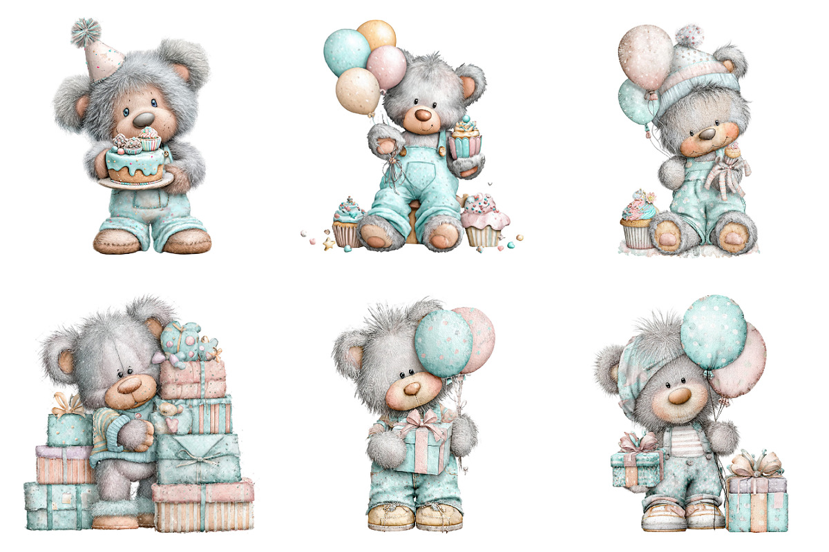 Whimsical birthday teddy bear clipar, an Illustration by SinaCreation (Photo 3 of 11)