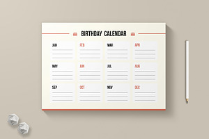 Birthday Calendar Layout, a Stationery Template by MightyDesign