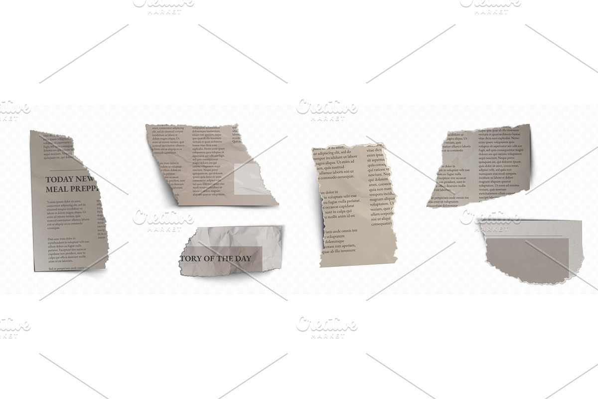 Torn newspaper scrapbook collage set, an Illustration by art PVP - market