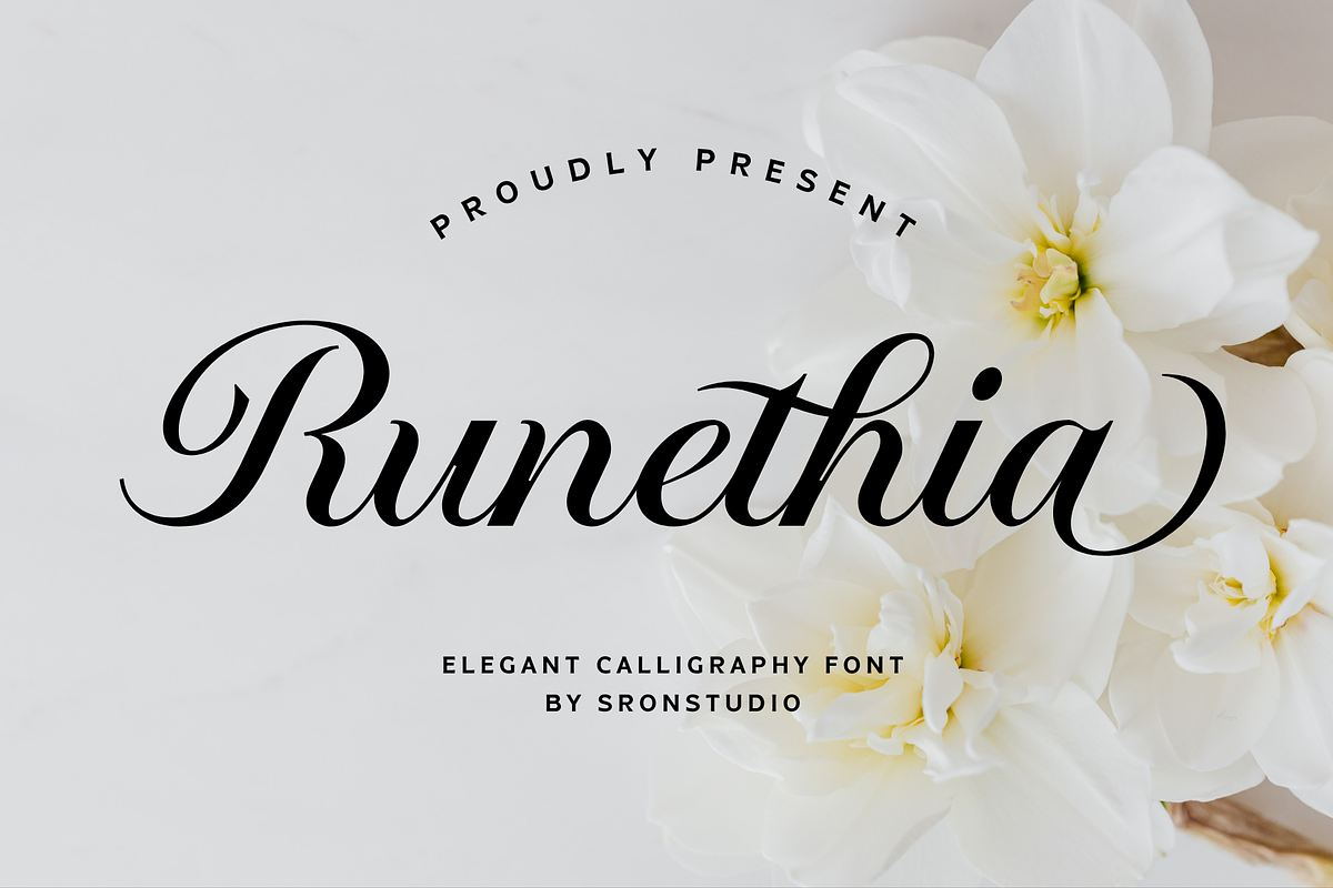Runethia - Calligraphy Font, a Script Font by Sronstudio (Photo 1 of 16)