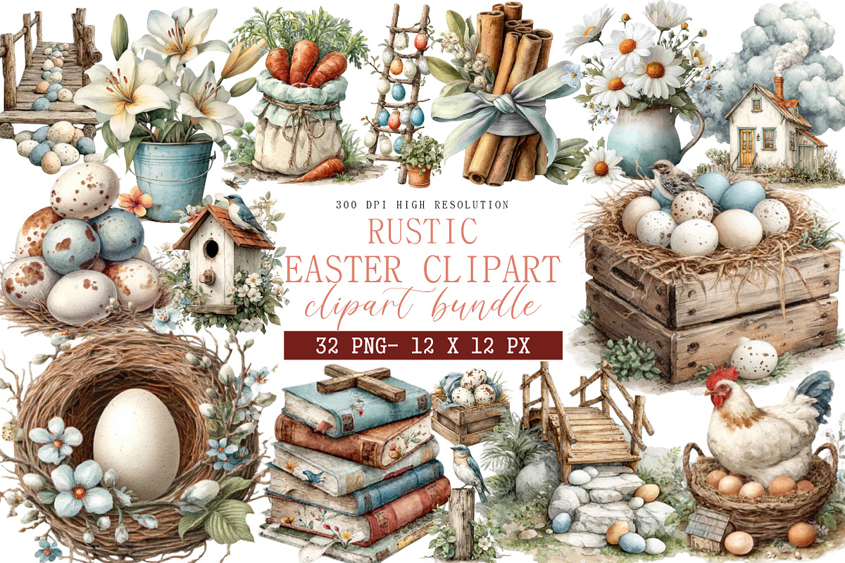 Rustic Easter clipart, an Illustration by DreamArtGraphic (Photo 1 of 4)
