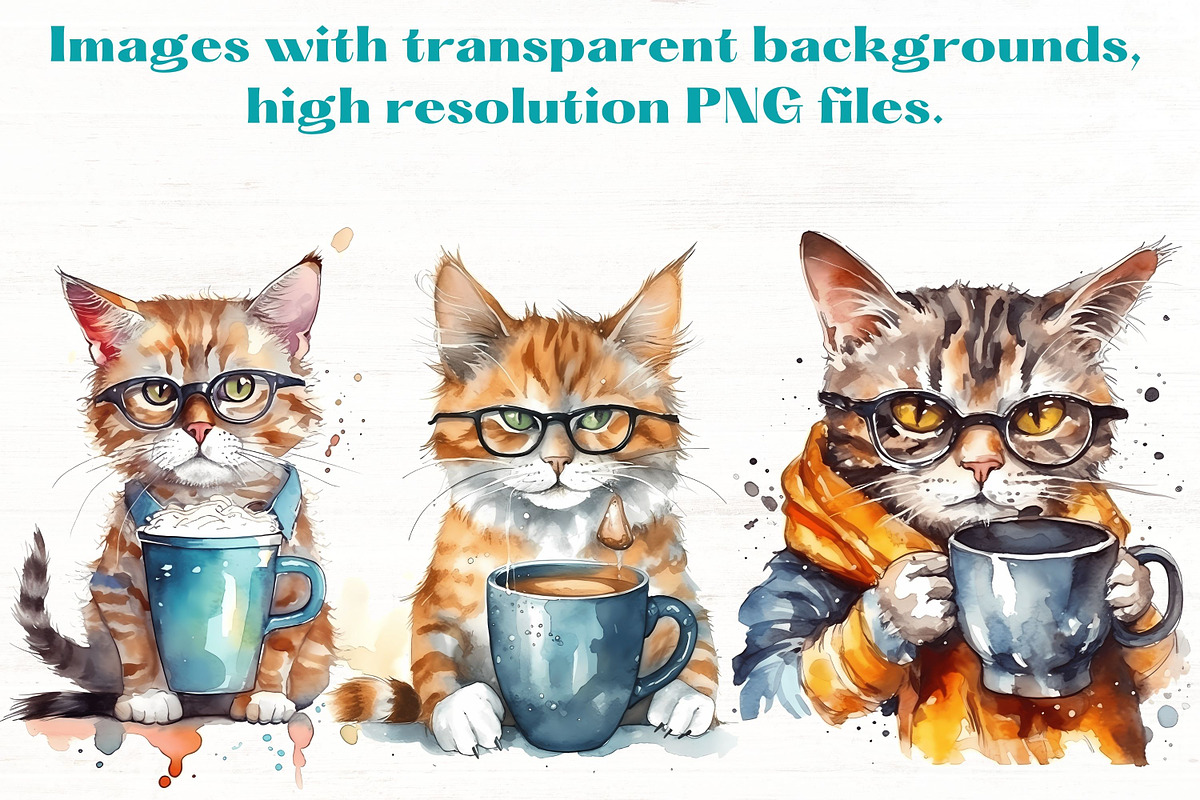 Cats with Coffee clipart x11, an Animal Illustration by Mermaids Cove (Photo 2 of 9)