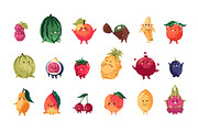 Cute funny fruits set + backgrounds, a Food Illustration by PaperTrident (Thumbnail 1 of 8)