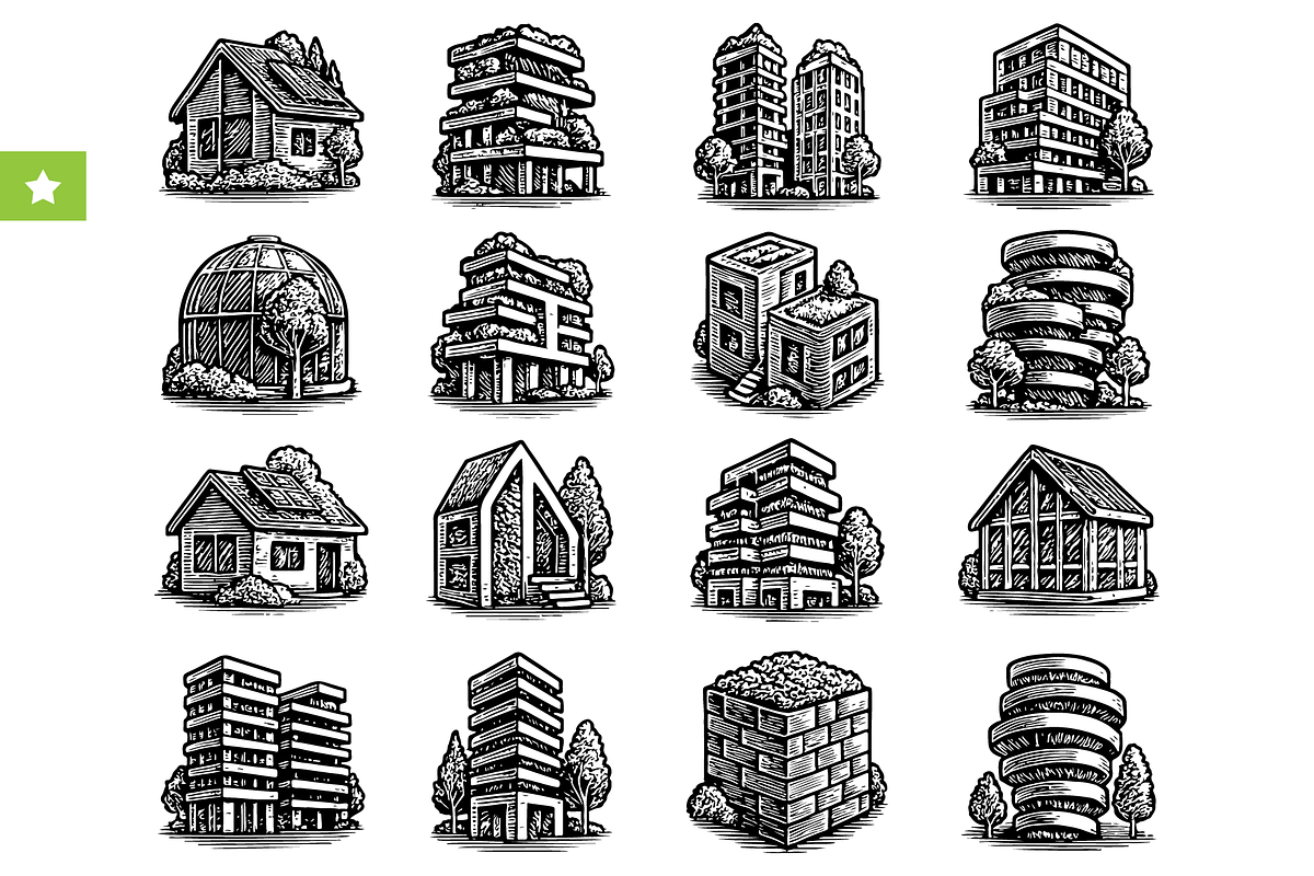 Green Building Architecture Set, an Object Graphic by RT Studio (Photo 1 of 4)