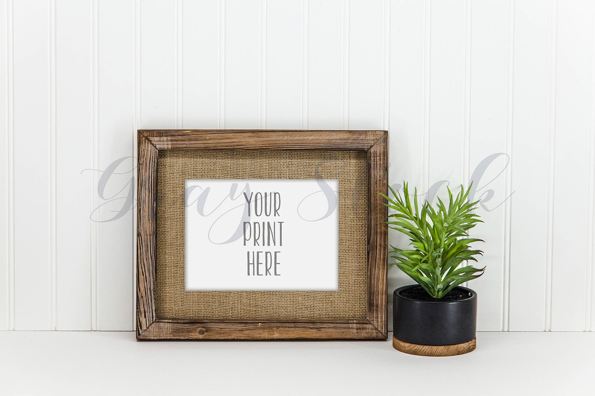 Horizontal Wood Frame Mock Up, a Print Template by Gray Stock