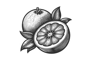 sliced oranges engraving vector, a Food Illustration by AlexArt