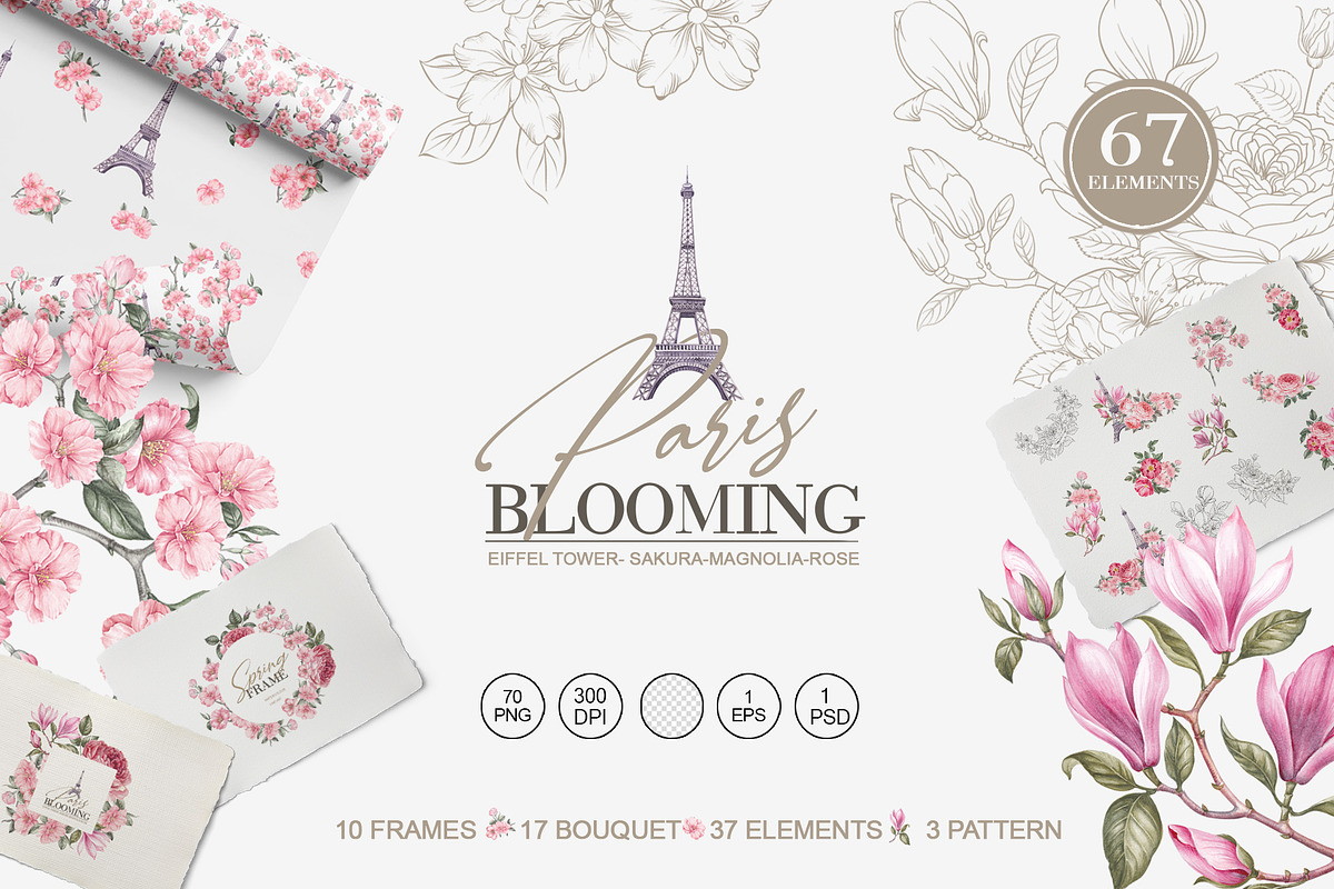 Blooming Paris. Motifs,Frame,pattern, an Illustration by Kotkoa (Photo 1 of 21)