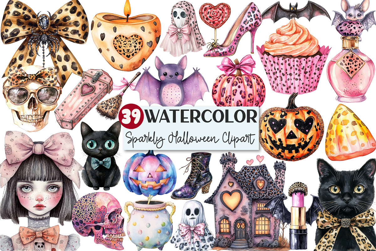 Coquette Sparkly Halloween Clipart, a Seasonal Illustration by Rose Art (Photo 1 of 4)