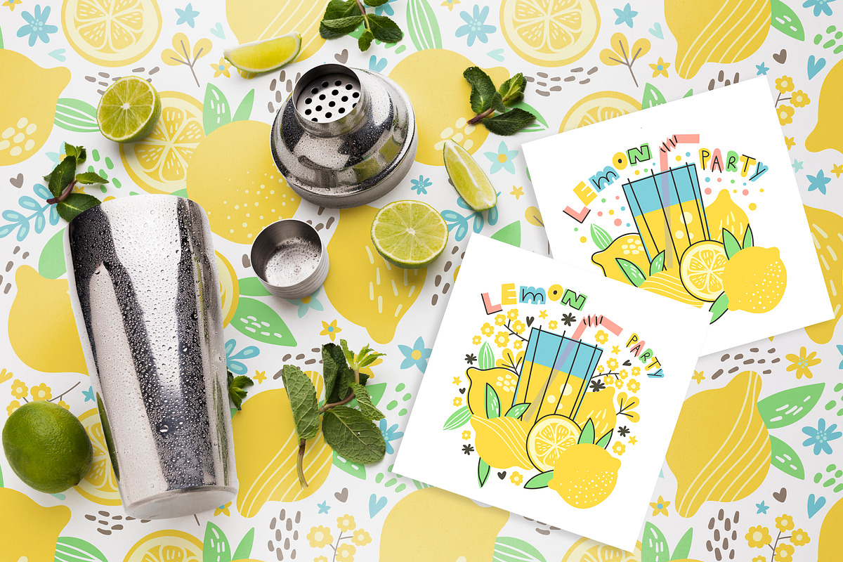 Lemon Party Patterns & Elements, a Food Illustration by KVIO (Photo 5 of 6)