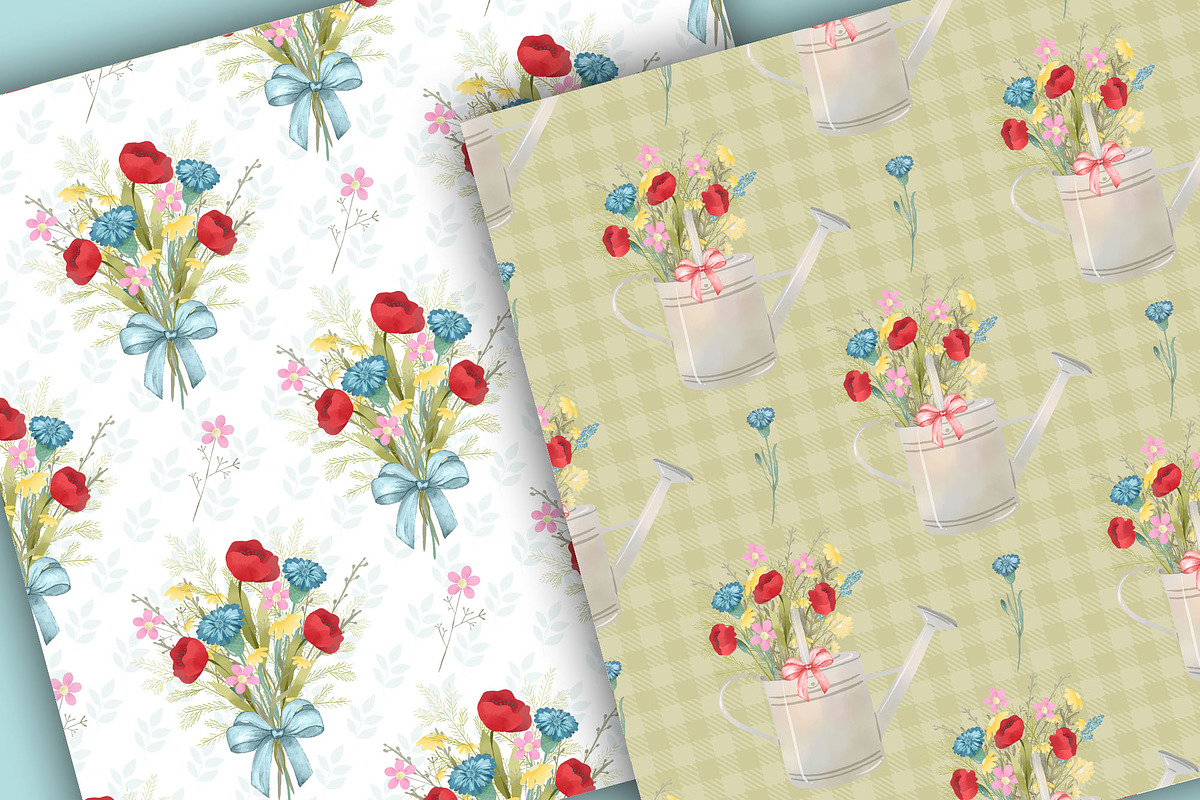 Wild flowers digital paper pack, a Pattern Graphic by designloverstudio
