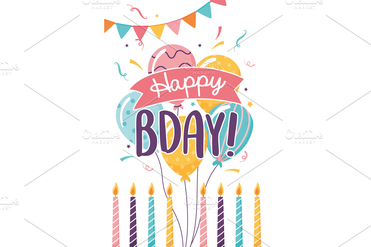 happy bday celebration, an Illustration by studiogstock