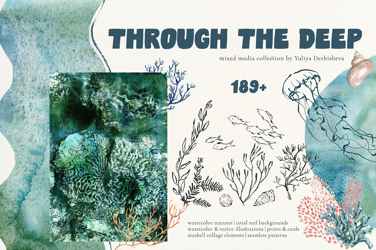 Ocean watercolor background animals, a Background Graphic by Yuliya Derbisheva (Photo 1 of 15)