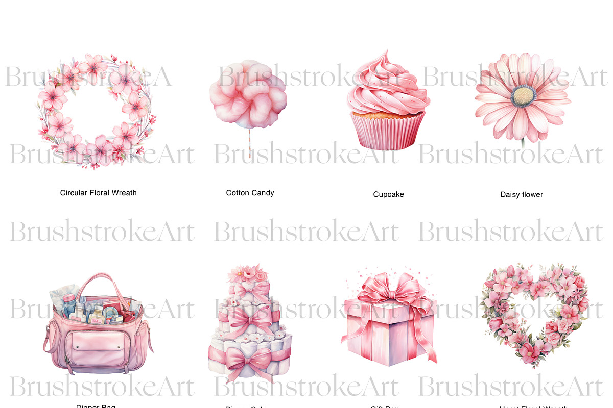 Pink Baby Shower Clipart, Baby Girl, a Decorative Illustration by BrushstrokeArtGB (Photo 6 of 9)