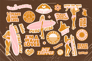 Retro Stickers Surfing Summer Vibes