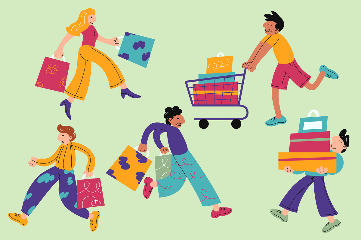 Green People Shopping Illustration, a Person Illustration by graphicook