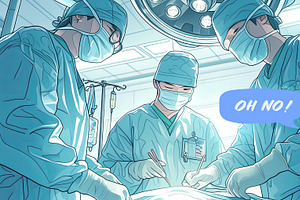 Surgeons in an operating room performing medical procedures with teamwork and f, an Illustration by AS photostudio
