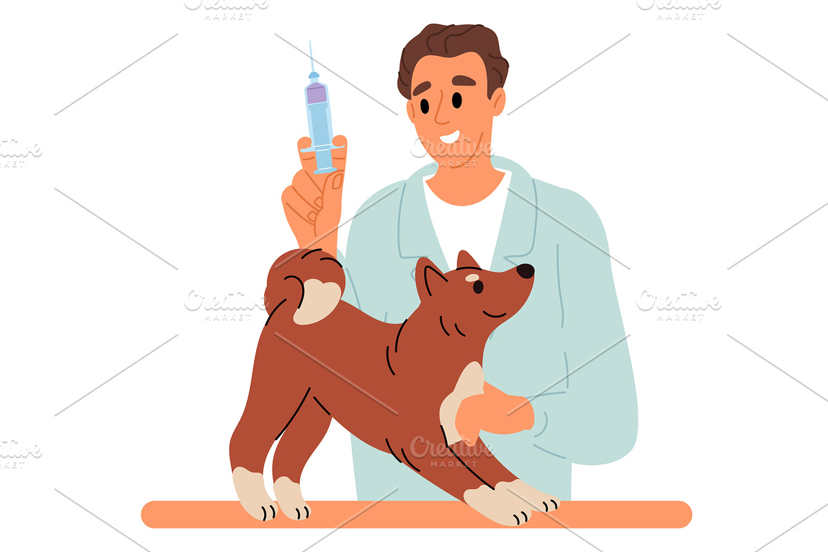 Male veterinarian prepares to give, a Healthcare Illustration by Vectorbuum