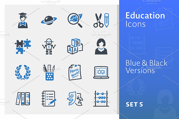 Education Icons Set 5 Blue Series