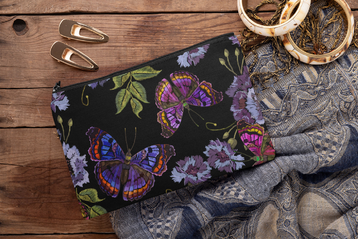 Blue flowers and butterflies, a Pattern Graphic by Matrioshka (Photo 6 of 9)
