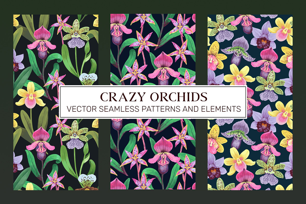 Crazy orchids. Vector patterns., a Pattern Graphic by Robusta (Photo 1 of 17)