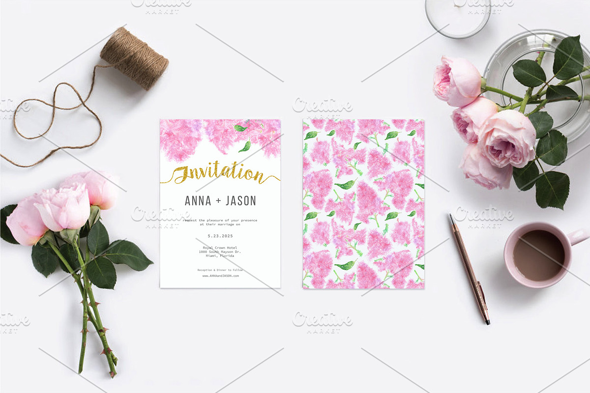 Pink Lilac Watercolor Wedding Invite, an Invitation Template by Love Design (Photo 5 of 7)