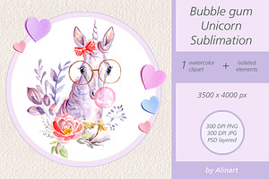 Bubble Gum Unicorn Sublimation