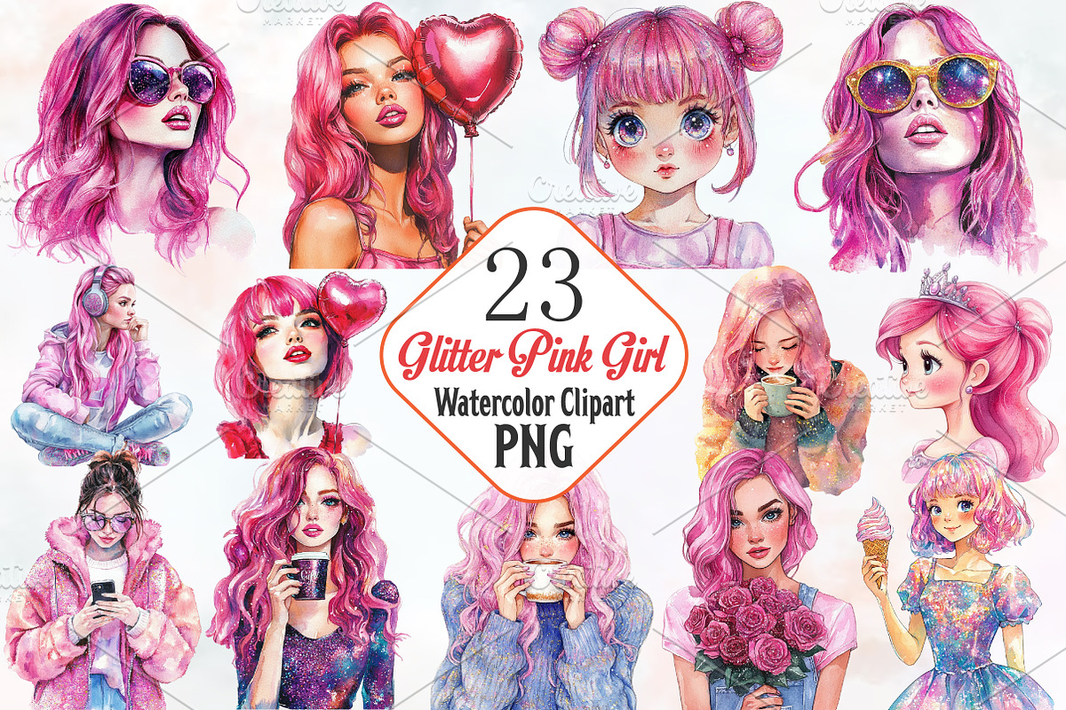 Glitter Pink Girl Sublimation Clipar, an Illustration by RobertsArt (Photo 1 of 7)
