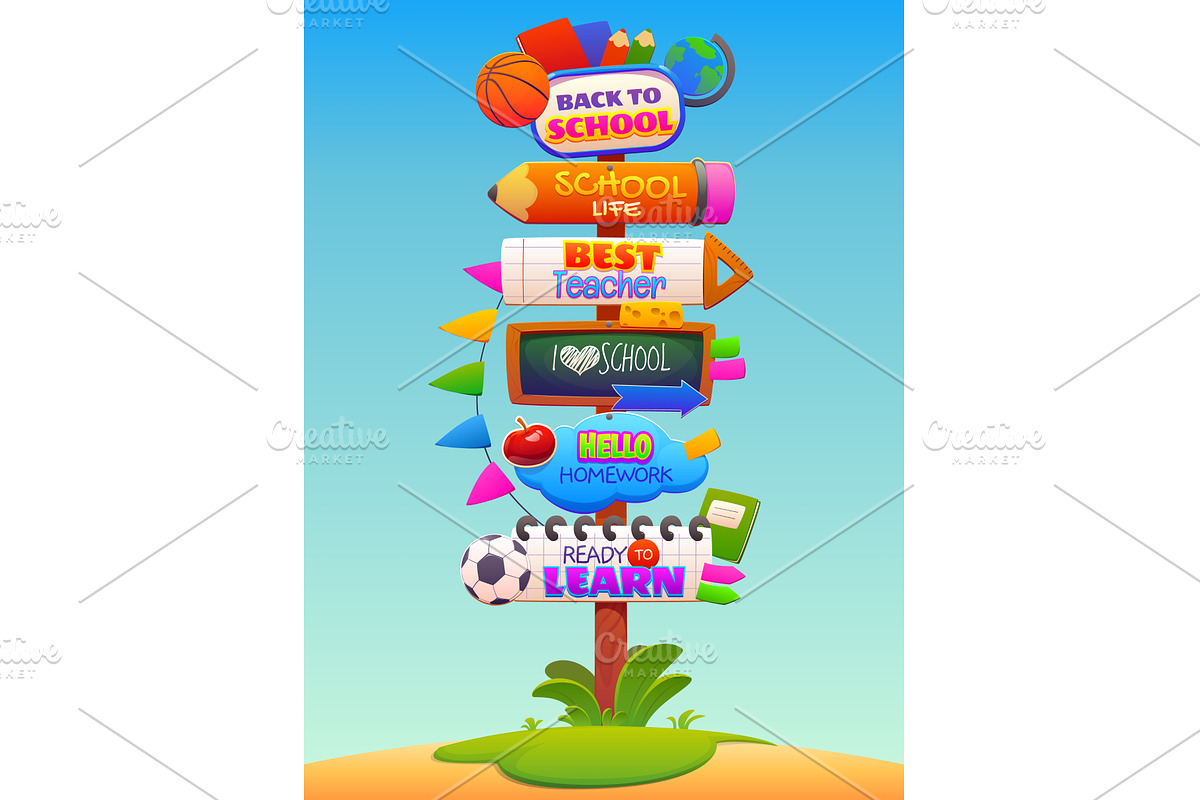 Cartoon school sign board, an Education Illustration by Vector Tradition