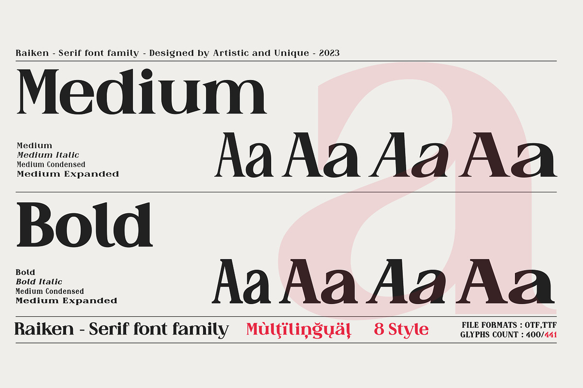 Raiken - Serif font family, a Serif Font by Artistic & Unique (Photo 7 of 14)
