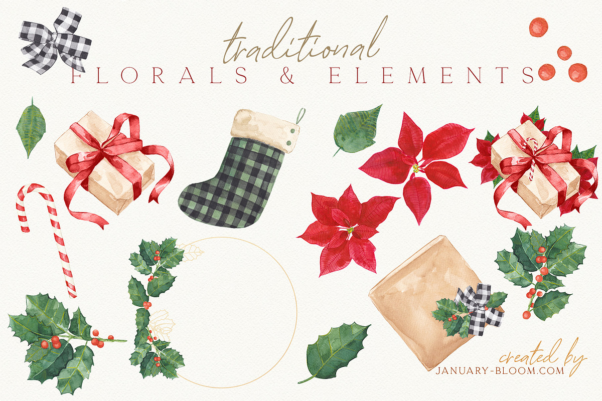 Christmas Watercolor Festive Clipart, an Animal Illustration by January Bloom (Photo 9 of 32)