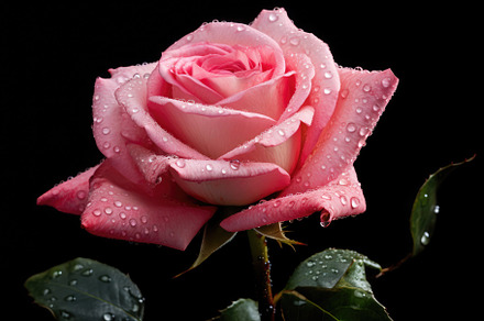 Pink rose with water drops on a blac, a Photo by Iftikhar Alam