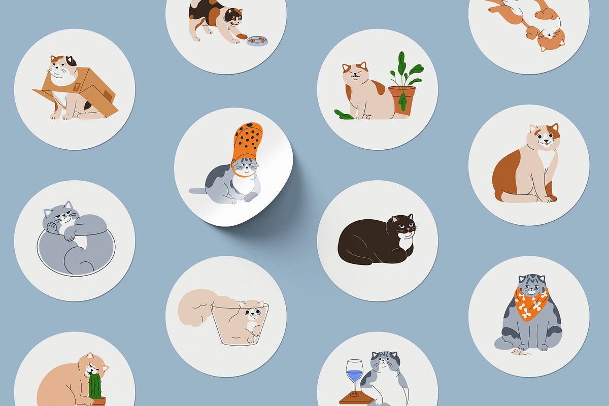 Cute, funny, comic cats. Cartoon set, an Animal Illustration by Good Studio (Photo 18 of 20)