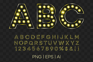Retro alphabet in black with bulbs
