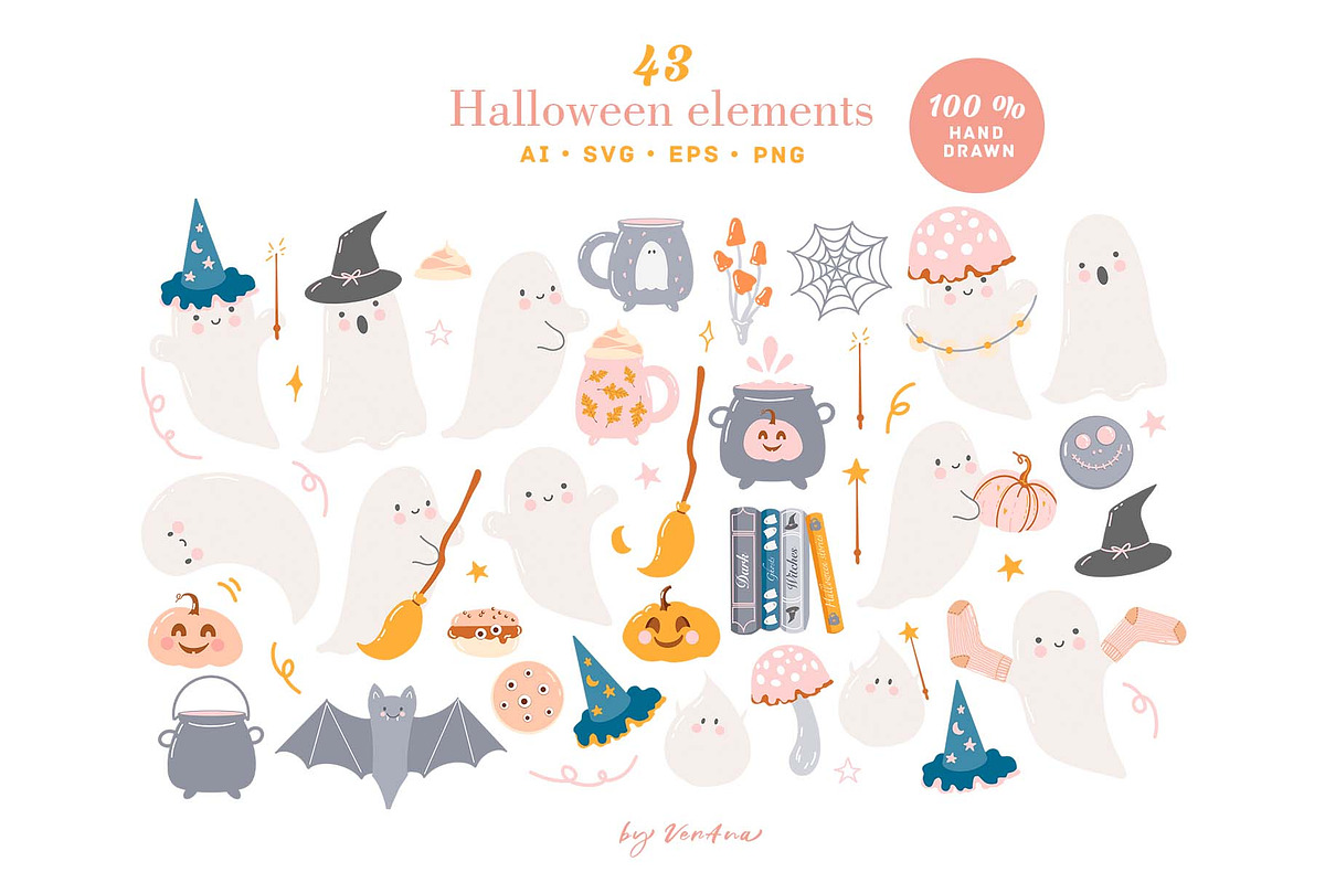 Fall & Halloween clipart. Autumn set, a Seasonal Illustration by VerAna (Photo 4 of 20)