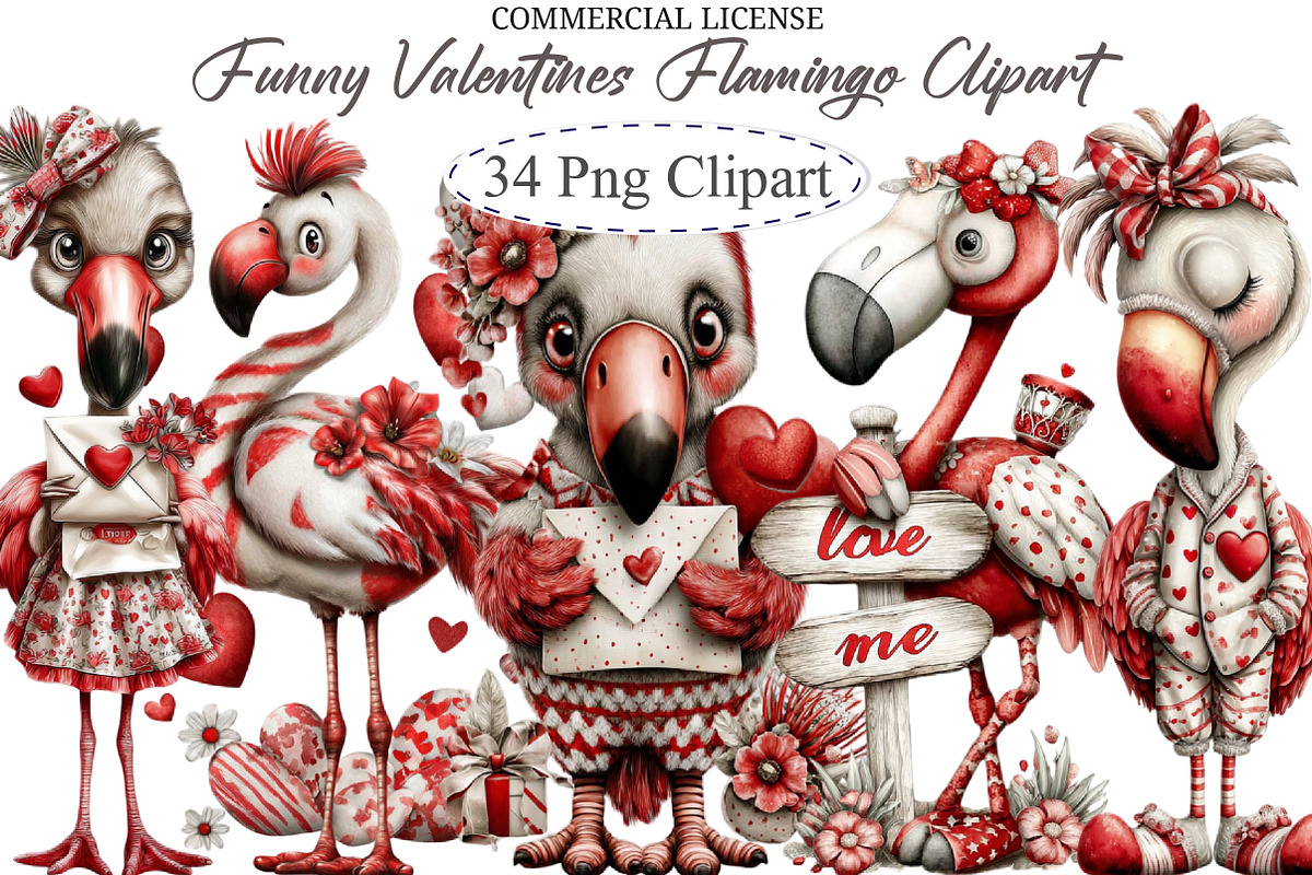 Funny Valentines Flamingo Clipart, an Illustration by designcity5 (Photo 1 of 5)