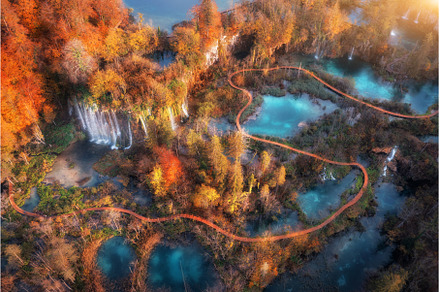 Aerial view of waterfall in red