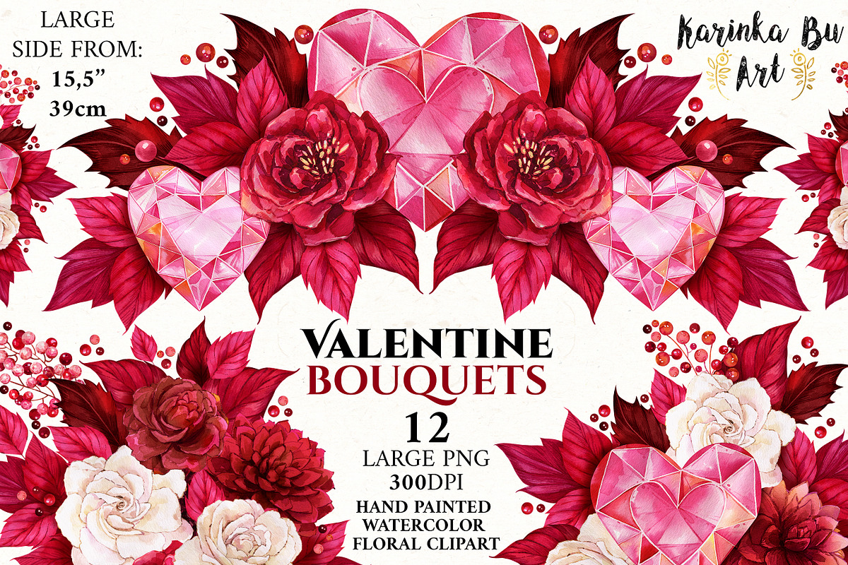 Red Valentines Day bouquets 12 PNG, a Decorative Illustration by KarinkaBU (Photo 1 of 5)